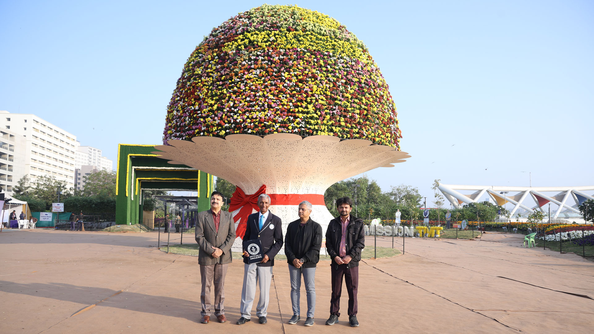 Indian city creates world's largest flower bouquet with 11,700 chrysanthemums at annual festival
