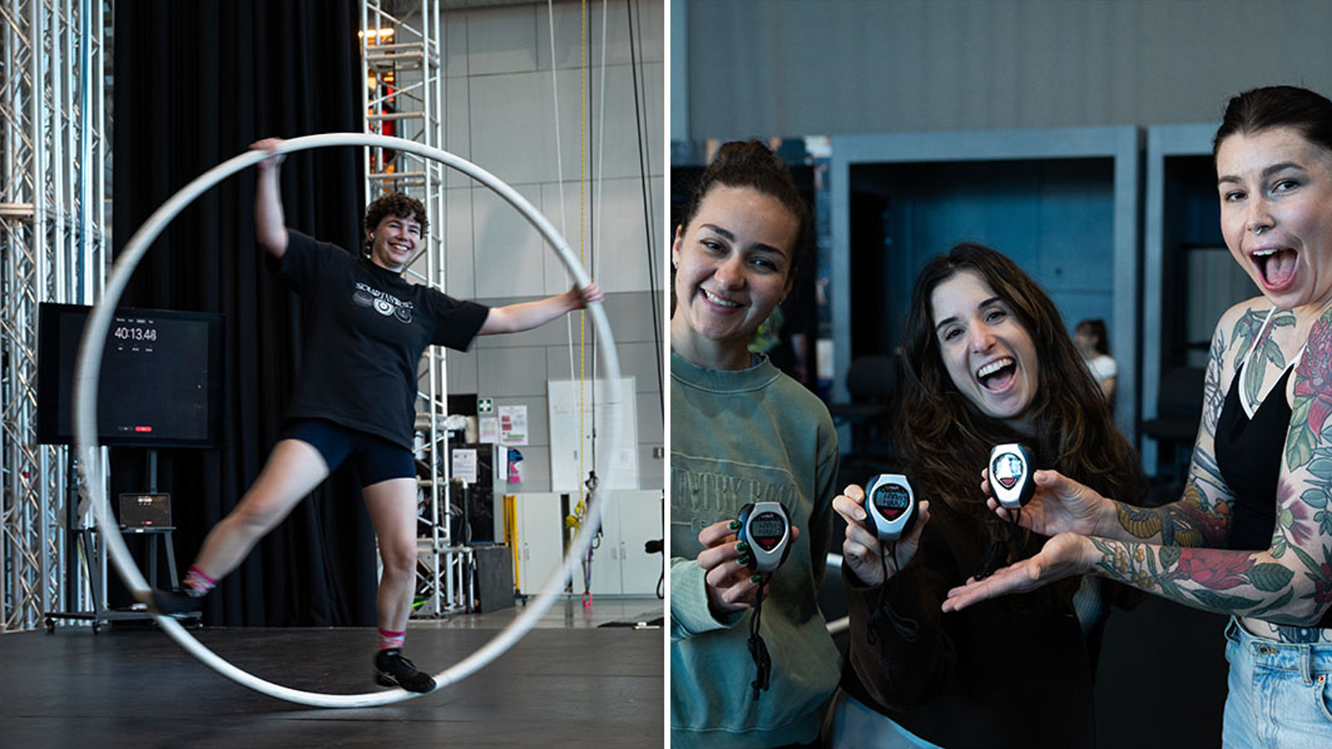 Australian circus artist spins for over an hour to break Cyr wheel world record