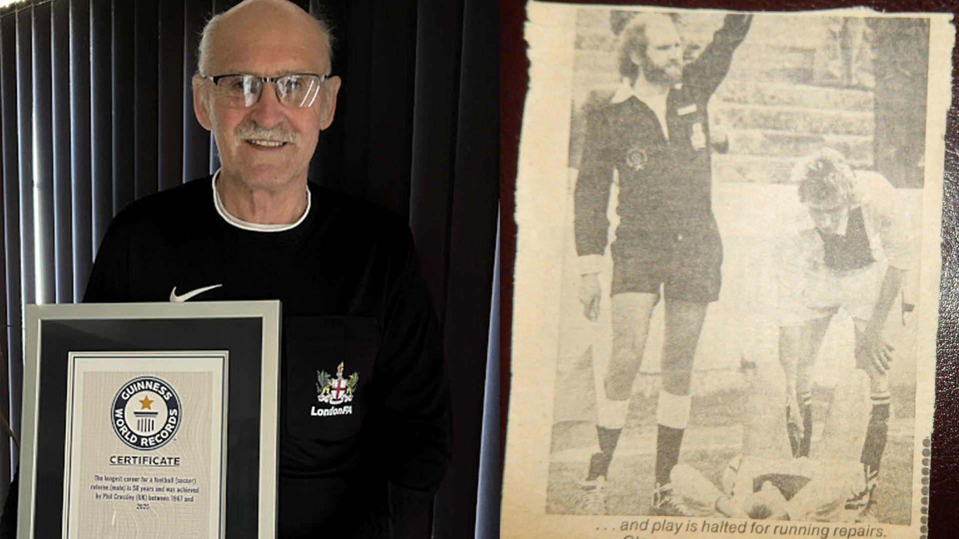 Phil Crossley sets record for longest career as a football referee with 58 years of service