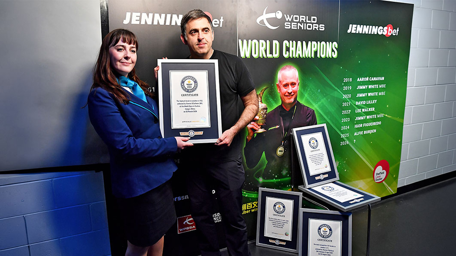 Ronnie O'Sullivan receives five new Guinness World Records titles at 2026 World Seniors Championship